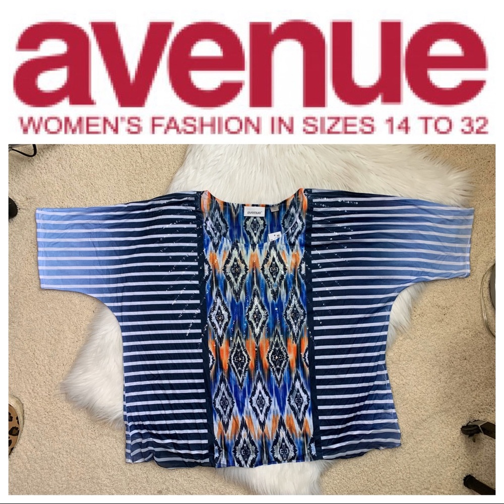 Avenue blue stripe shirt w/ ikat print 18/20 NWT plus size